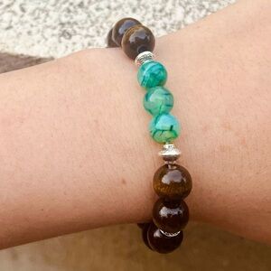 Ocean Heart 🌊 Dragon Vein Agate & Wood Unisex Bracelet